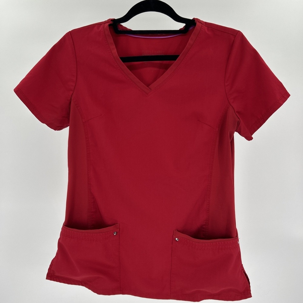 Healing Hands Purple Label Red V-Neck Scrub Top Womens 2245 Short Sleeve Stretch